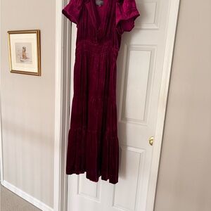 Anthropologie Velvet Somerset Maxi Dress in Deep Fuchsia Pink